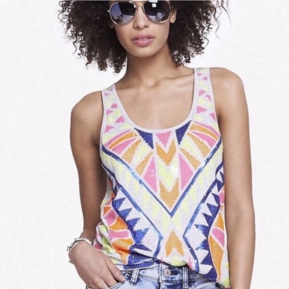 Aztec Grey and Neon Sequin Tank